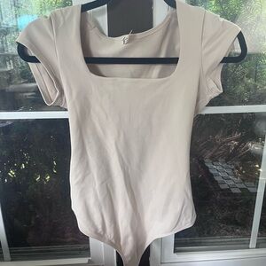 Free People Cream Cap Sleeve Fitted Bodysuit